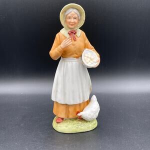 Vintage HOMCO 1426 Porcelain LADY WITH EGG BASKET AND CHICKEN 8"